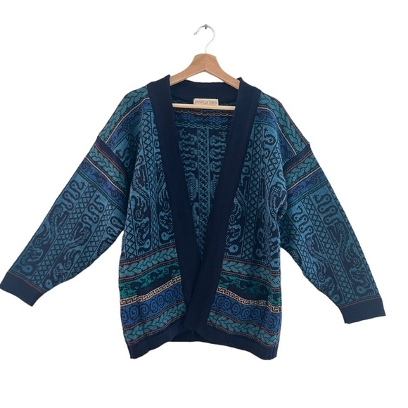 PAST TIMES Vintage Wool Asian Dragon Print Cardigan One Size - Picture 1 of 11